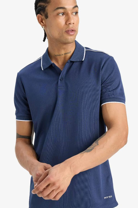 Standard Fit Polo Collar Knitwear Polo T-Shirt. - - Navy