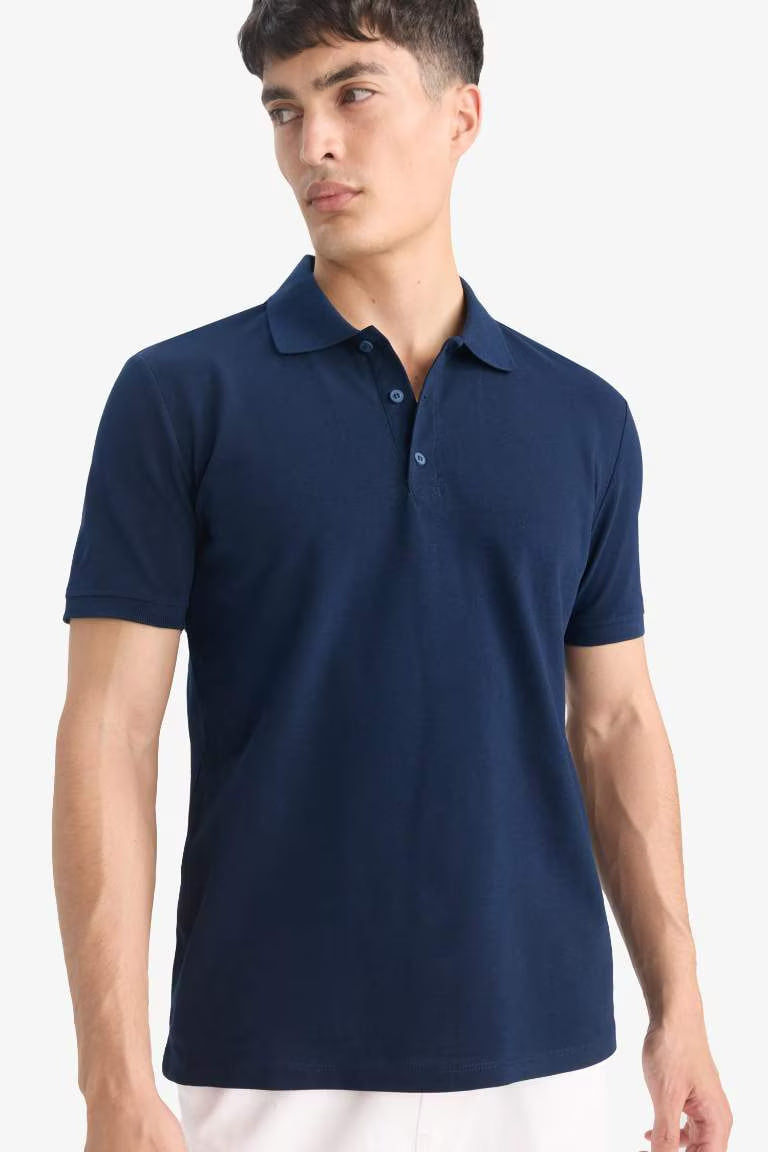 Regular Fit Pique Short Sleeve Polo T-Shirt - - Navy