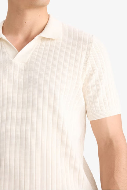 Standard Fit Short Sleeve Knitwear Cotton Polo T-Shirt - -