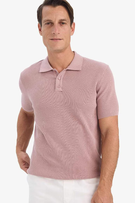 Standard Fit Short Sleeve Knitwear Cotton Polo T-Shirt - - Rose