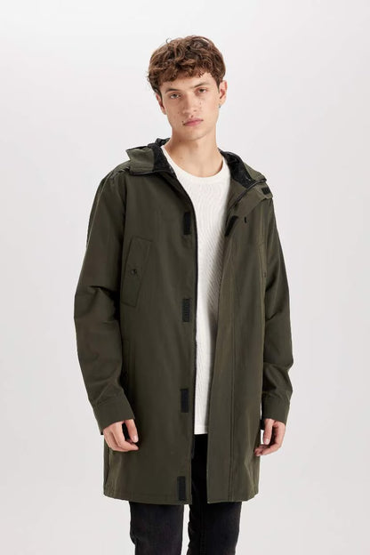 Waterproof Regular Fit Hooded Zippered Pocket Long Thin Raincoat - -