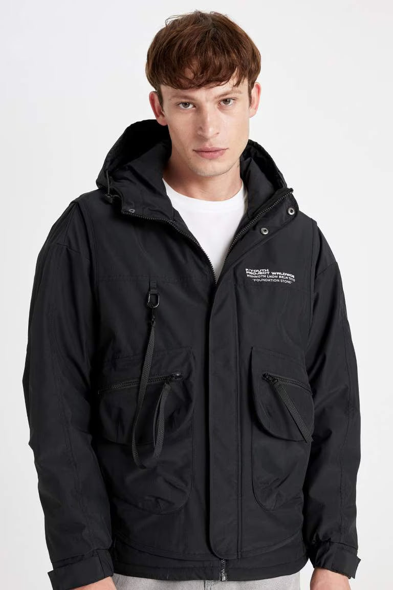 Regular Fit Puffer Jacket - - Black