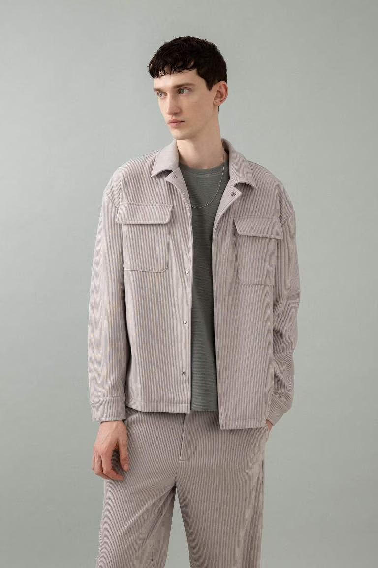 Relax Fit Shirt Collar Pleated Shirt Jacket - -