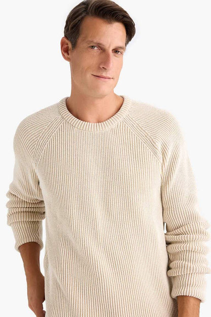 Standard Fit Crew Neck Knitwear Pullover - - Ecru
