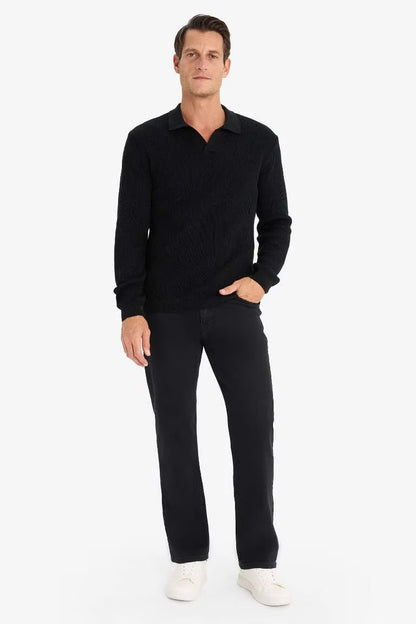 Standard Fit Polo Neck Knitted Pullover - -
