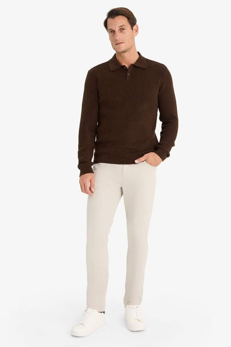 Standard Fit Polo Collar Knitwear Pullover - -