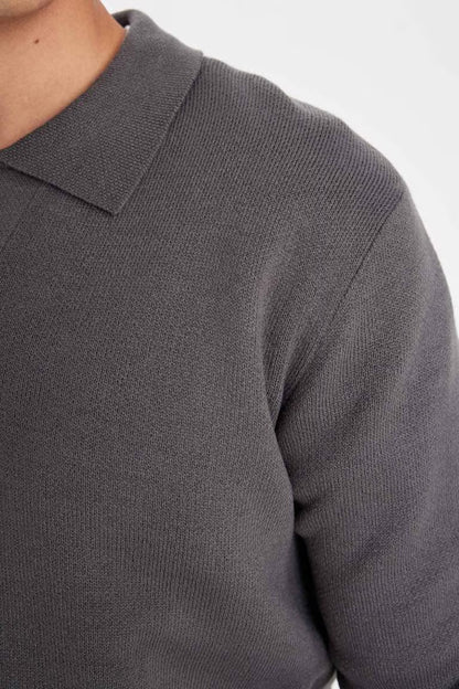 Standard Fit Polo Collar Knitwear Pullover - -