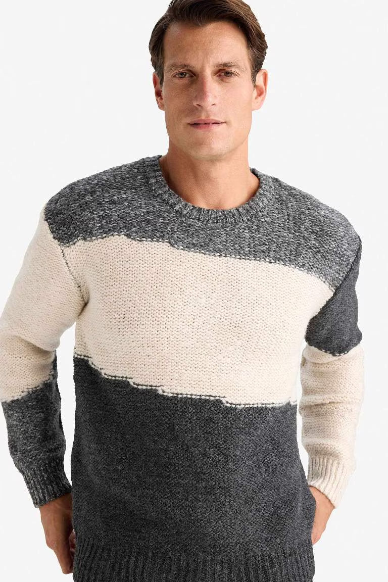 Standard Fit Crew Neck Knitwear Pullover - - Gray