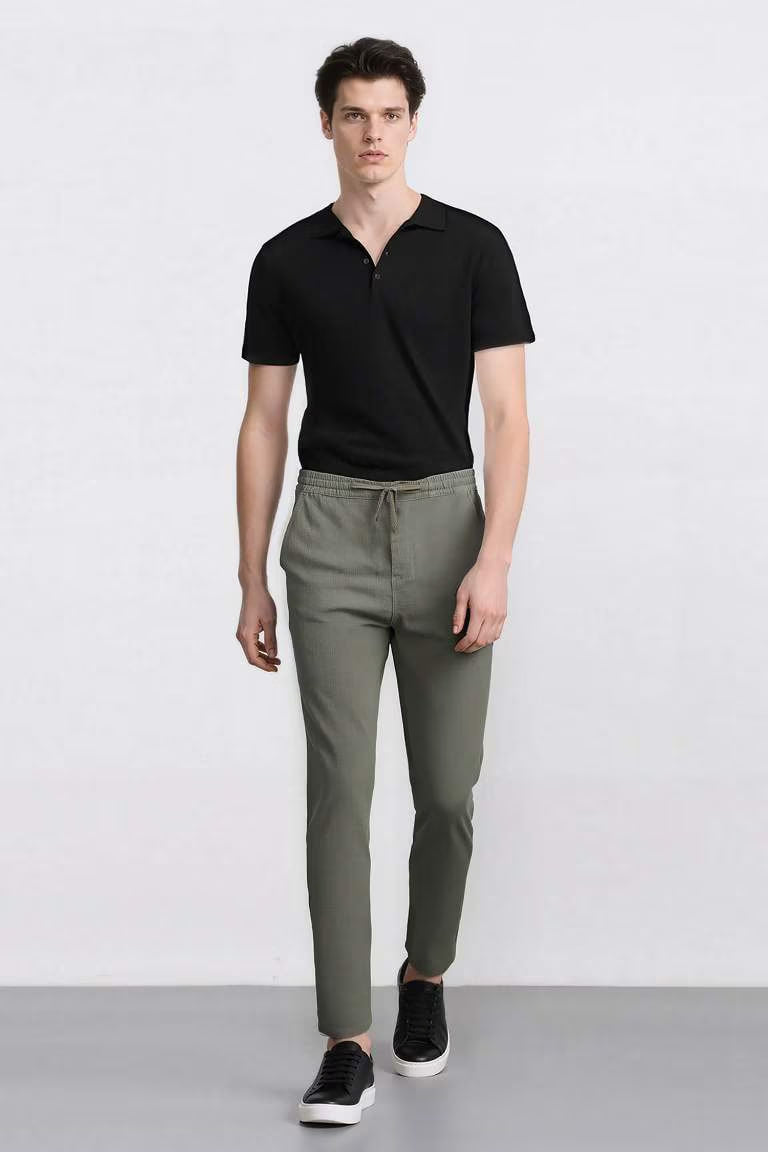 Slim Fit Straight Leg Cotton Summer Joggers - - Light Khaki