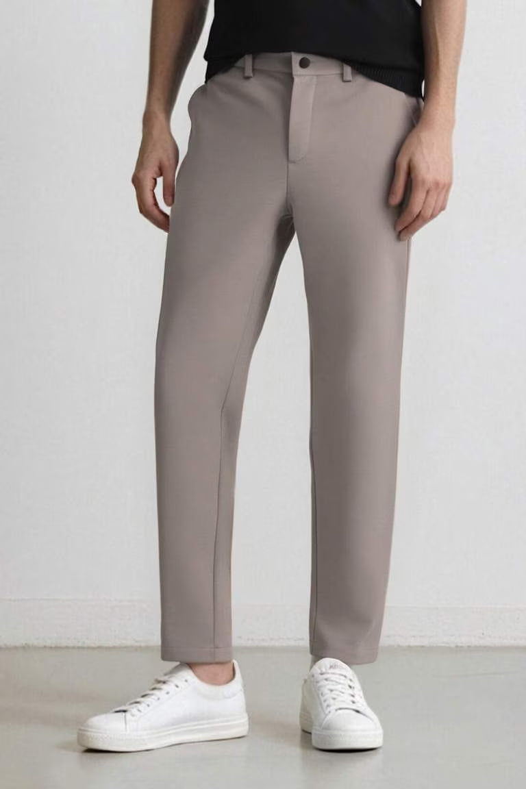 Basic Straight Leg Summer Fabric Joggers - - Beige