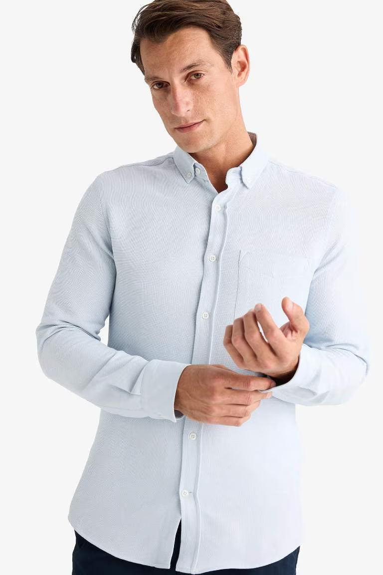 Slim Fit Polo Shirt Long Sleeve Shirt - - sky