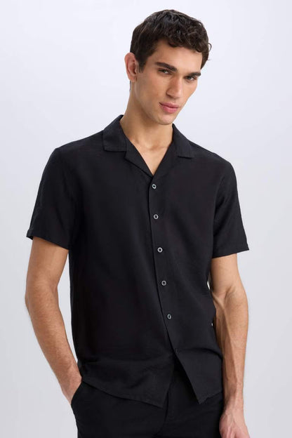 Modern Fit Summer Polo Neck Basic Aerobin Shirt - - Black