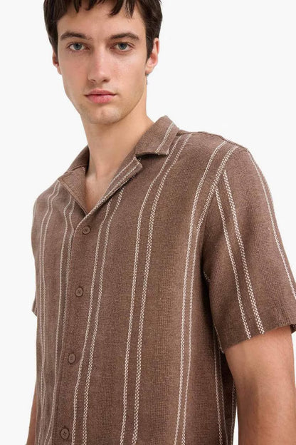 Regular Fit Polo Neck Jacquard Short Sleeve Shirt - -