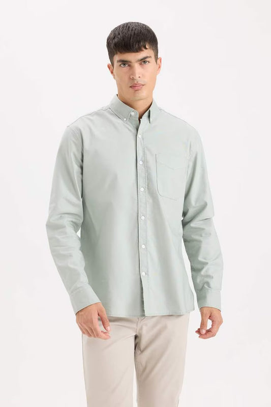 Regular Fit Polo Collar Oxford Long Sleeve Shirt - - light mint