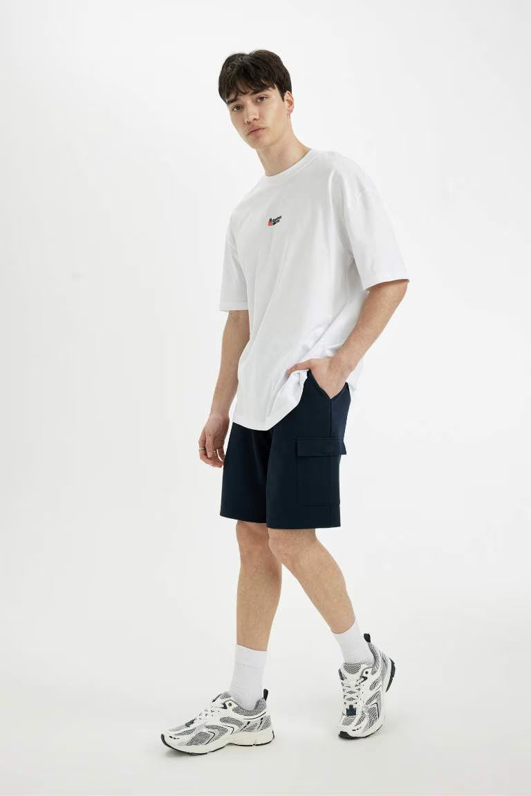Regular Fit Straight Leg Basic Cargo Shorts - - Navy