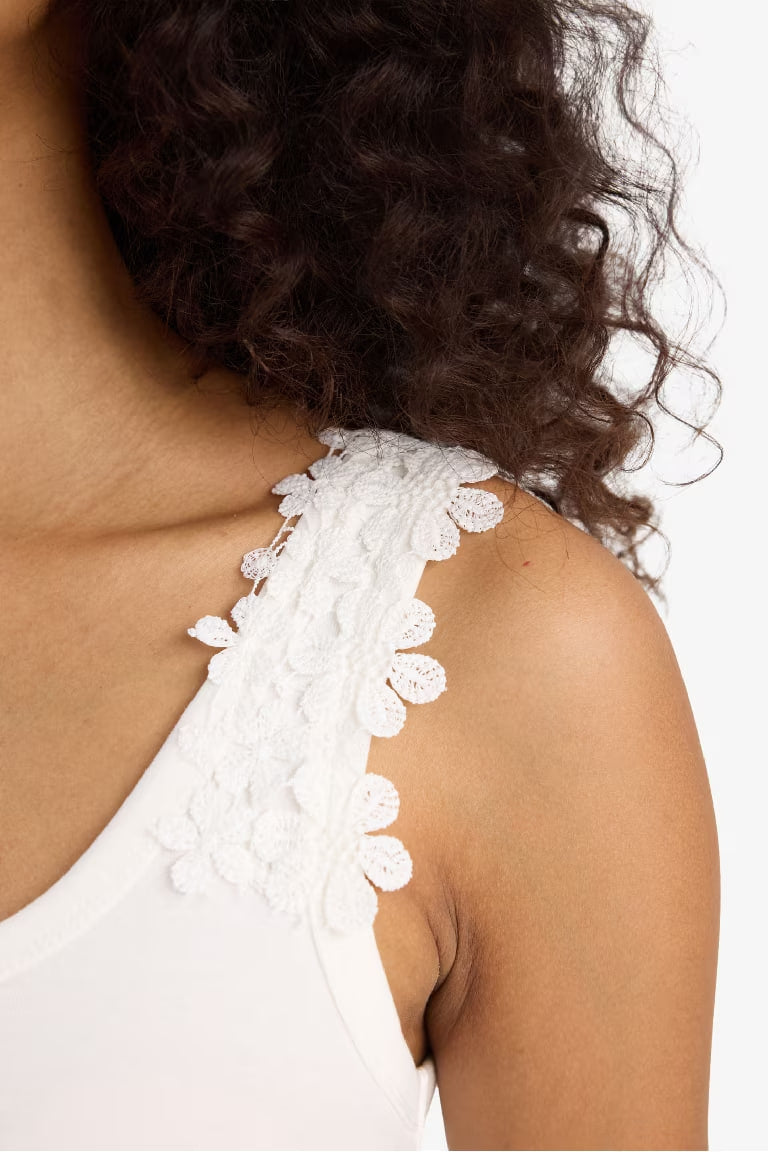 Slim Fit Ribana Round Collar Tank Top - -