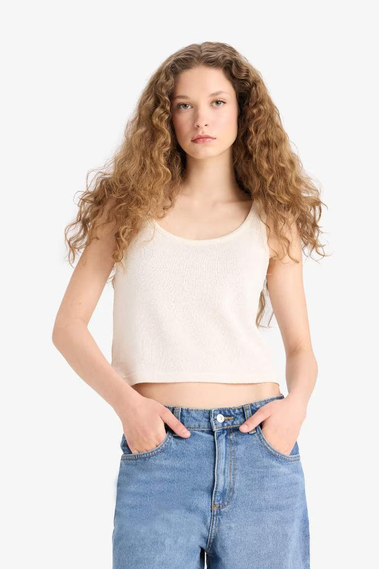 Loose Fit Knitwear Look Tank Top - - White