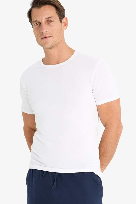 Slim Fit Short Sleeve Knitted Tops - - White
