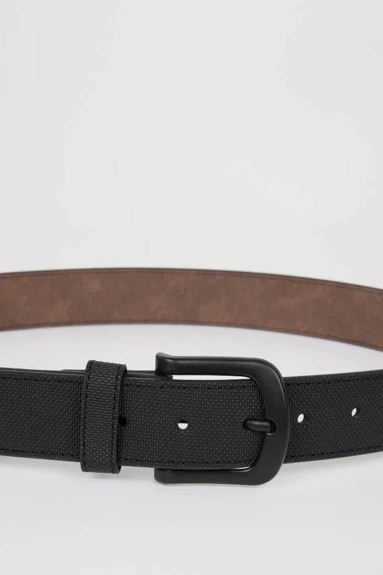 Man Oval Buckle Faux Leather Denim Belt - -
