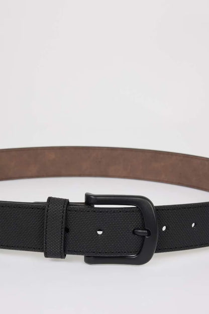 Man Oval Buckle Faux Leather Denim Belt - -