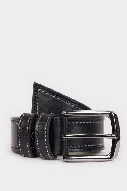 Man Rectangle Clasp Faux Leather Denim Belt - - Black