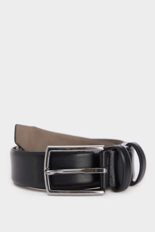 Man Rectangle Clasp Faux Leather Belt - -