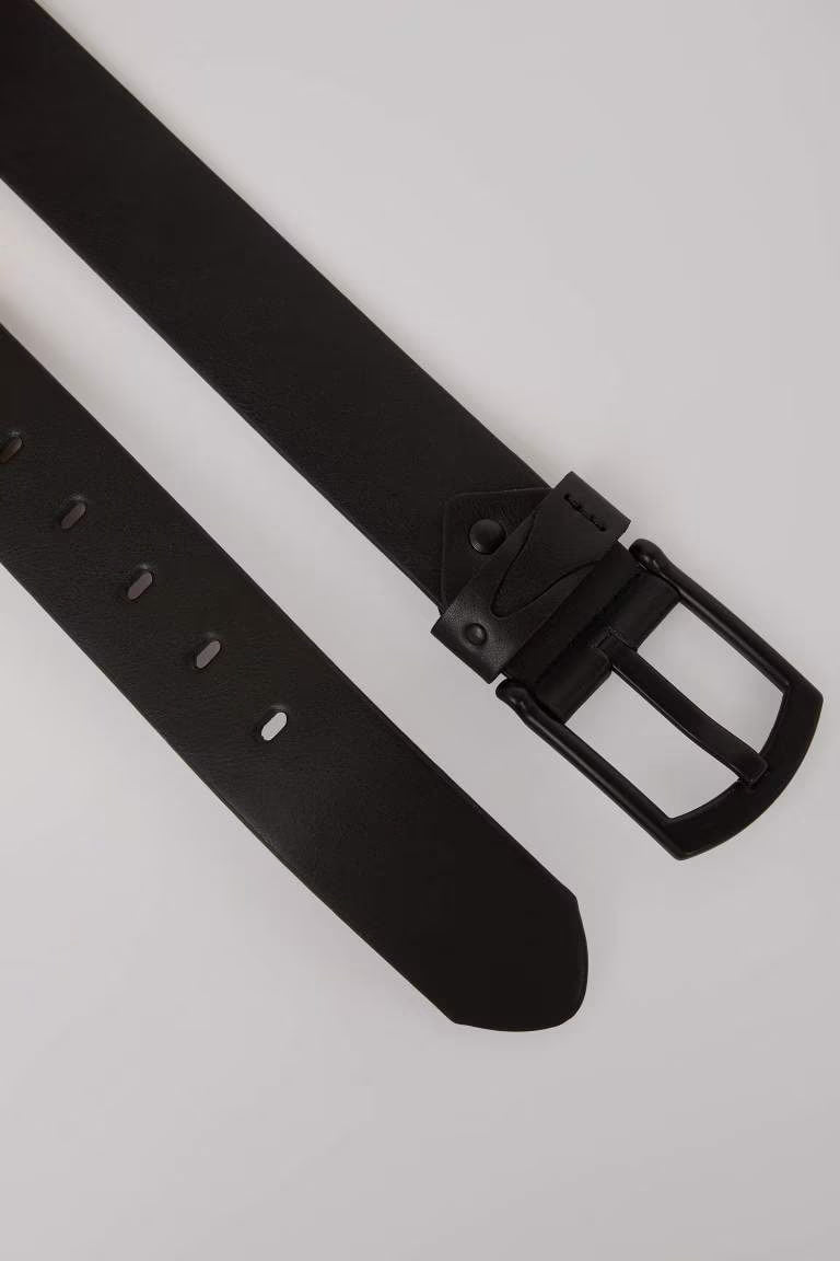 Man Rectangle Clasp Faux Leather Denim Belt - -