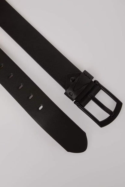 Man Rectangle Clasp Faux Leather Denim Belt - -