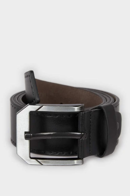 Man Rectangle Clasp Faux Leather Denim Belt - -