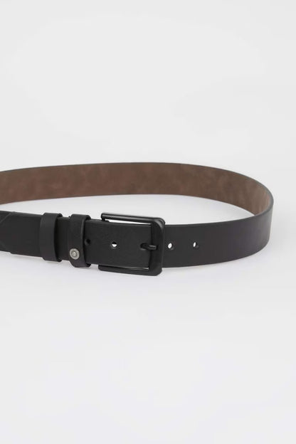 Man Rectangle Clasp Faux Leather Denim Belt - -