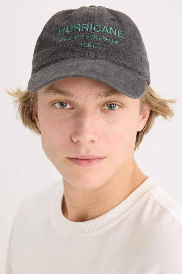 Man Label Printed Woven Baseball Cap - -