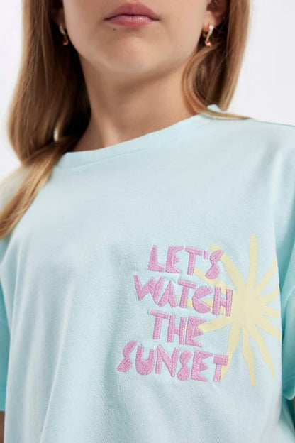 Girl Crew Neck Printed Crop T-Shirt - -