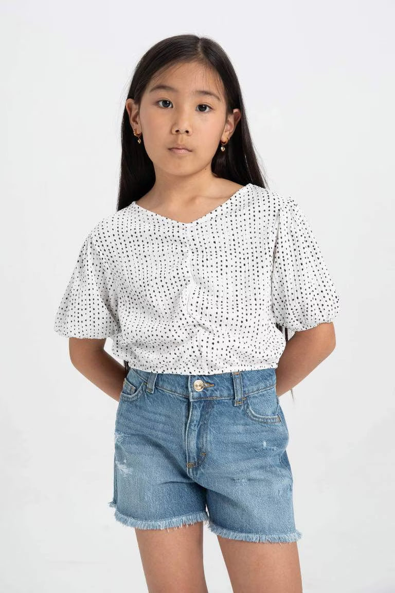 Girl Relax Fit Crinkle Fabric T-Shirt - -