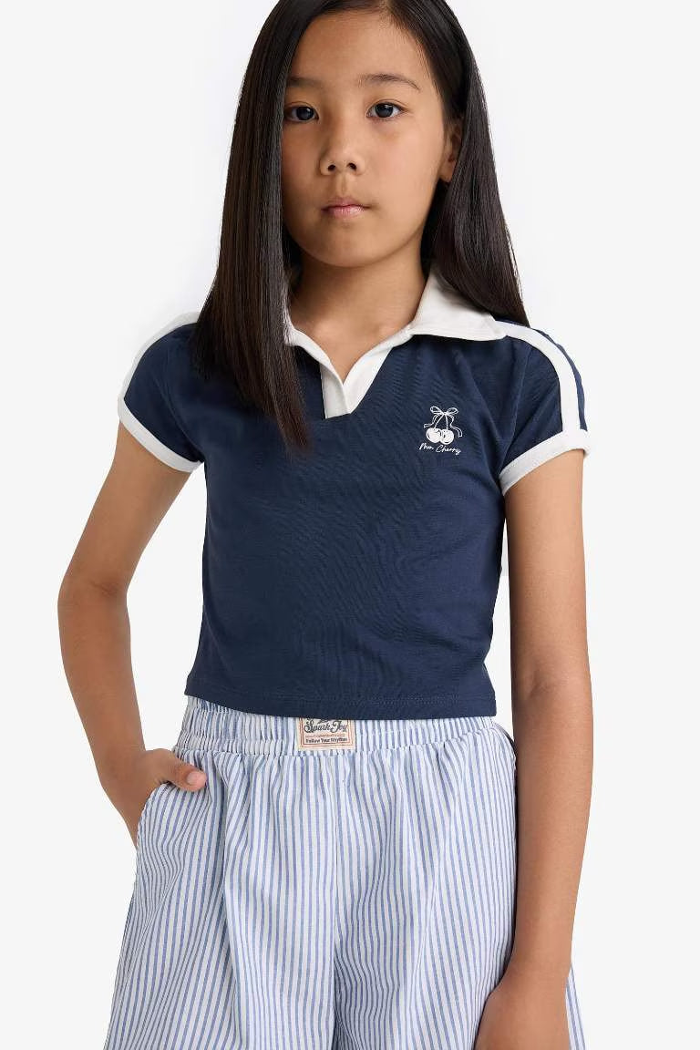 Girl Slim Fit Fruit Printed Polo Shirt - -