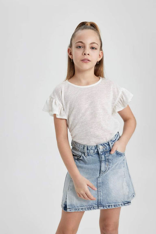 Girl Short Sleeve T-Shirt - - Ecru