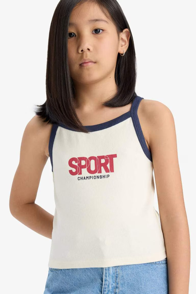 Girl Slim Fit 3D Camisole Tank Top - - Ecru