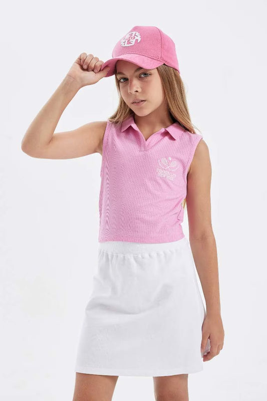 Girl Polo Neck Sports Printed T-Shirt - - Pink