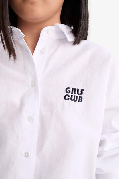 Girl Crop Oxford Long Sleeve Shirt - -