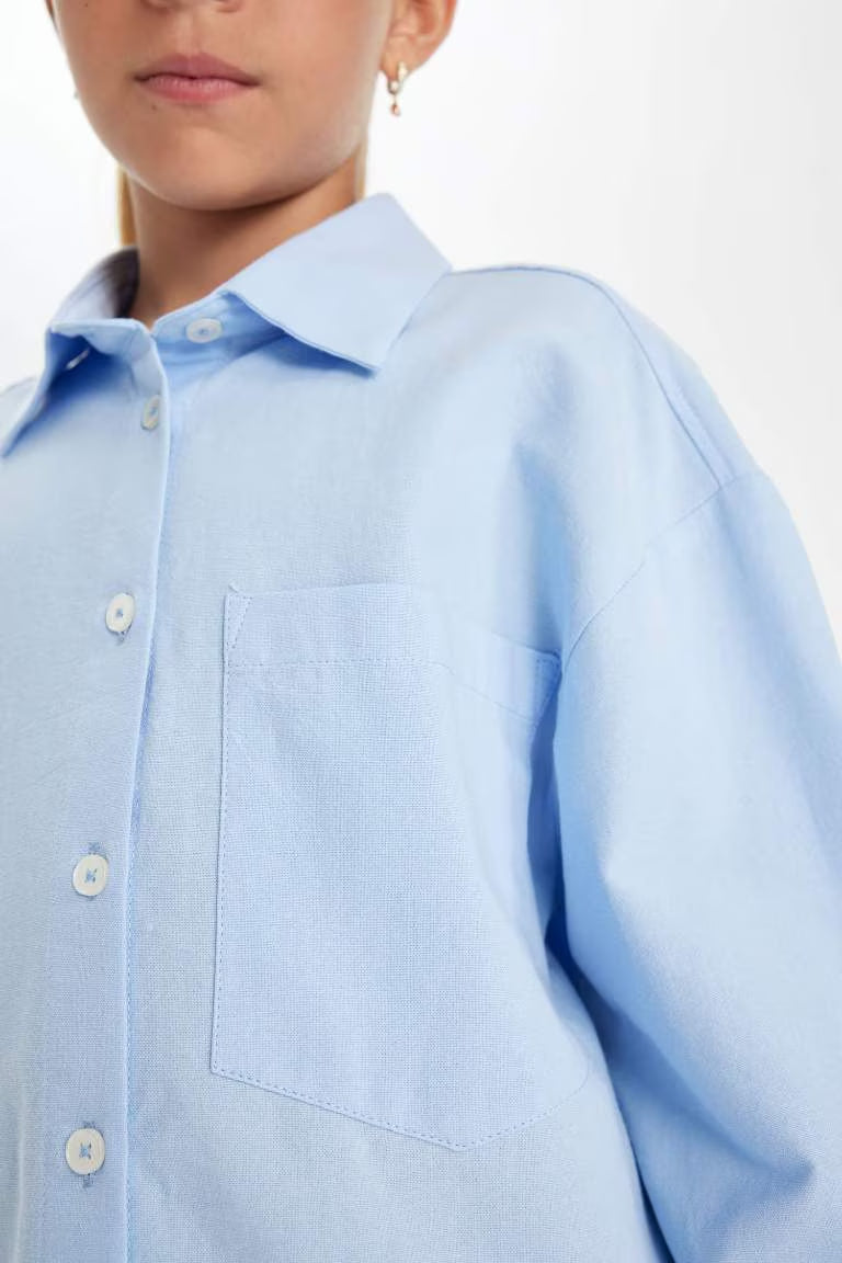 Girl Oversize Fit Poplin Long Sleeve School Shirt - -