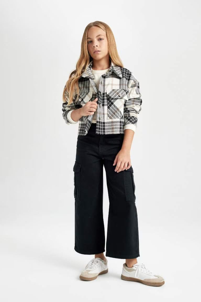 Girl Double Pocket Crop Jacket - -