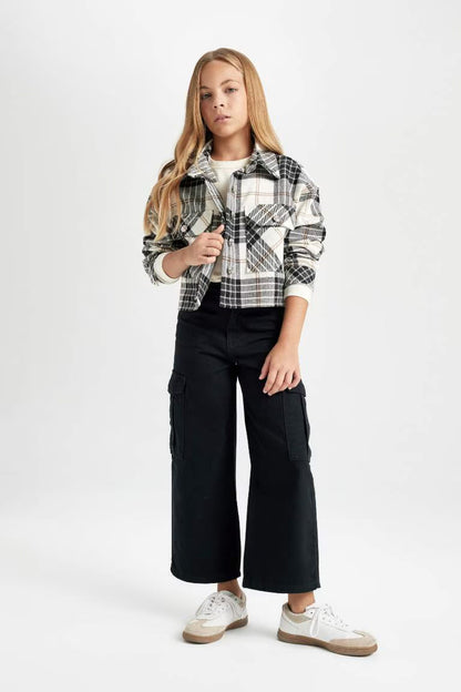 Girl Double Pocket Crop Jacket - -