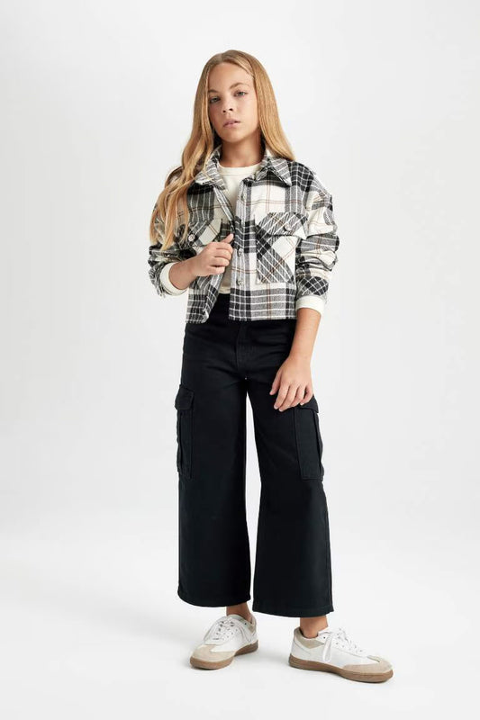 Girl Double Pocket Crop Jacket - -