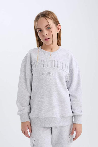 Girl Crew Neck Printed Sweatshirt - -