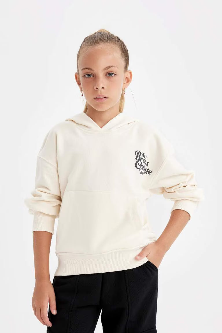 Girl Hooded School Sweatshirt - -