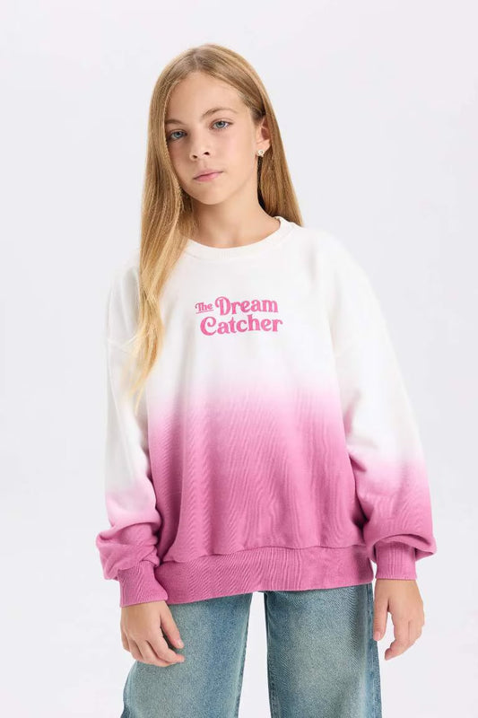 Girl Oversize Fit Crew Neck Printed Sweatshirt - -