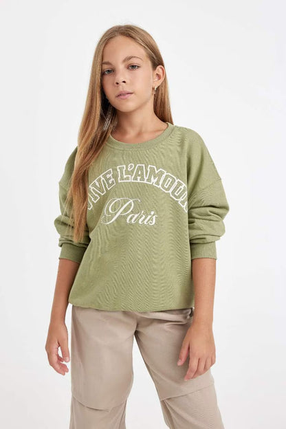 Girl Relax Fit Crew Neck Printed Sweatshirt - -