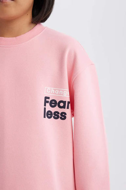 Girl Relax Fit Crew Neck Back Printed Sweatshirt - -