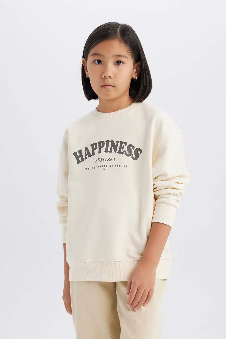 Girl Relax Fit Crew Neck Printed Sweatshirt - -