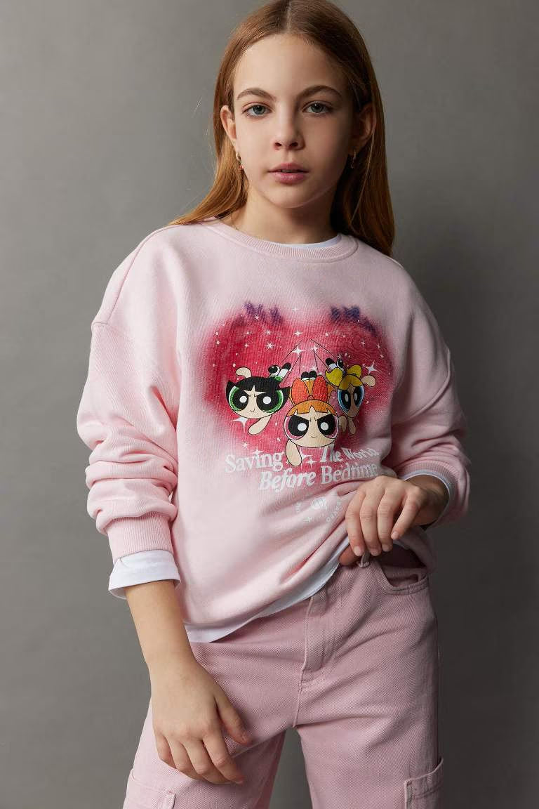 Girl PowerPuff Girls Relax Fit Crew Neck Sweatshirt - -
