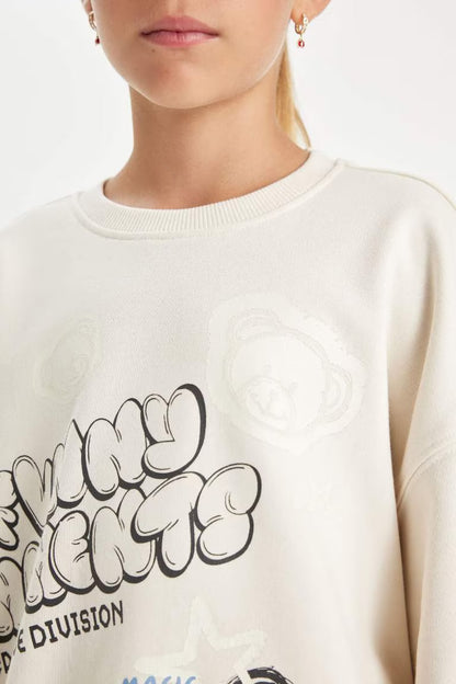 Girl Oversize Fit Printed Sweatshirt - -